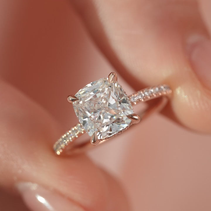 The Pave Liberty Cushion Lab Diamond Moissanite Engagement Ring