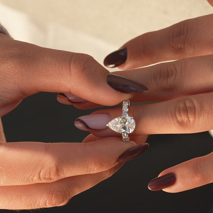 The Amora Pear Lab Diamond Moissanite Engagement Ring *Shown with 3 ct #material_white
