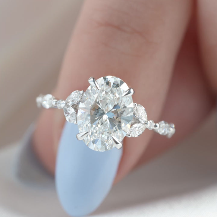 The Cindy Oval Lab Diamond Moissanite Engagement Ring *Shown with 3 ct #material_white