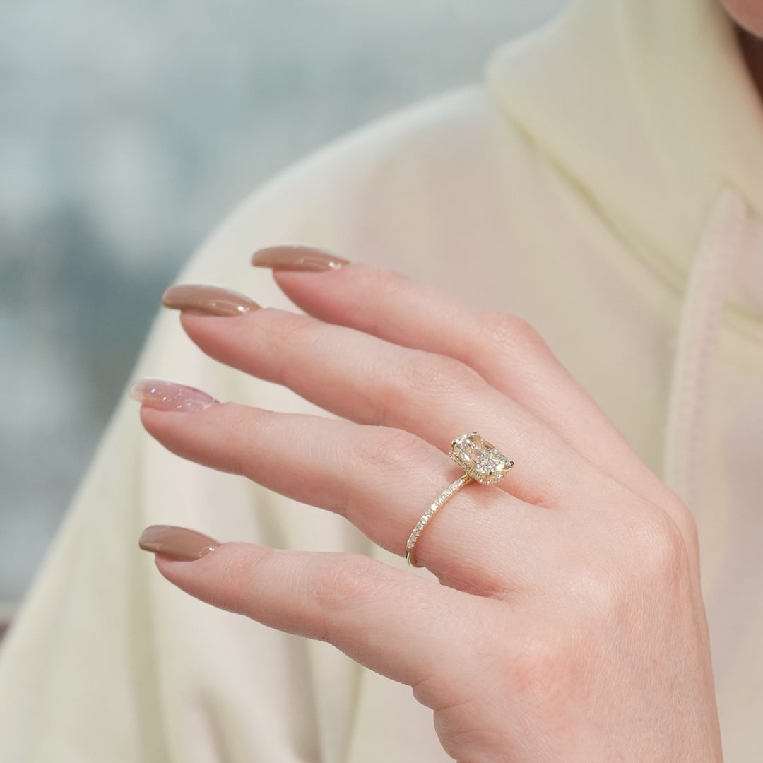 The Pave April Radiant Lab Diamond Moissanite Engagement Ring