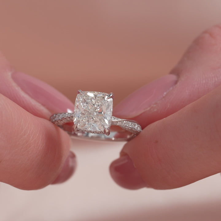 The Cadence Cushion Lab Diamond Moissanite Engagement Ring *Shown with 3 ct #material_white