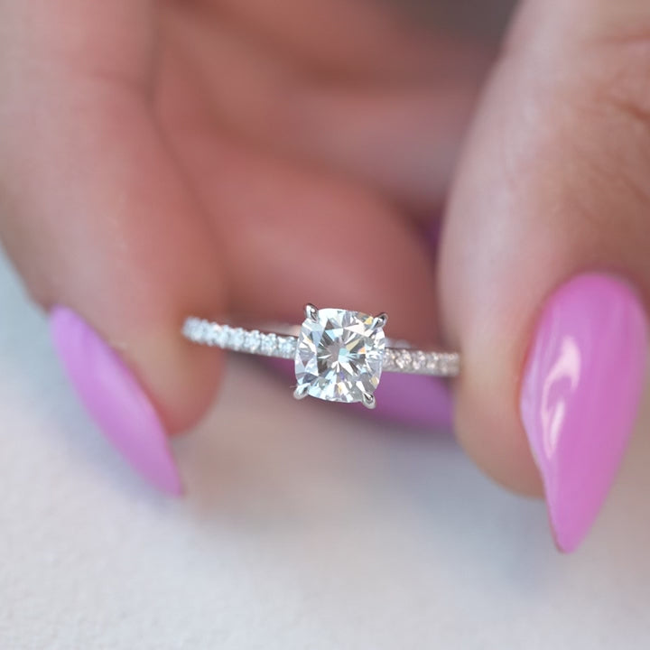 The Pave Liberty Cushion Lab Diamond Moissanite Engagement Ring *Shown with 1 ct #material_white