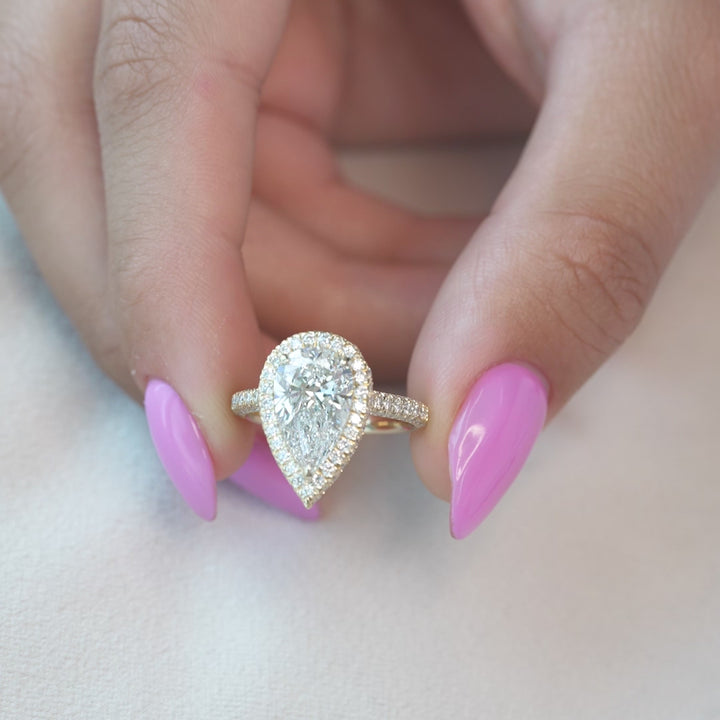 The Katelyn Pear Lab Diamond Moissanite Engagement Ring *Shown with 3 ct #material_gold