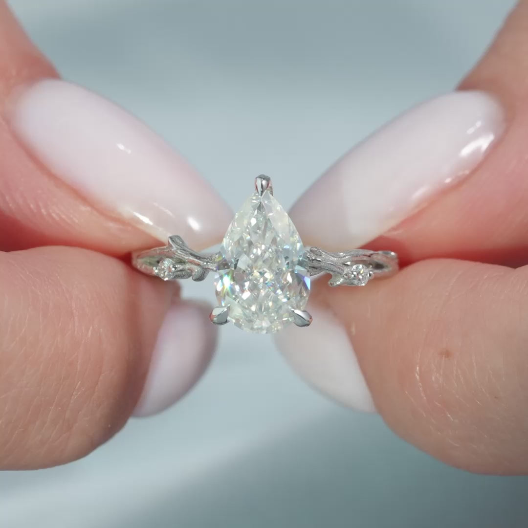 The Textured Coco Pear Lab Diamond Moissanite Engagement Ring