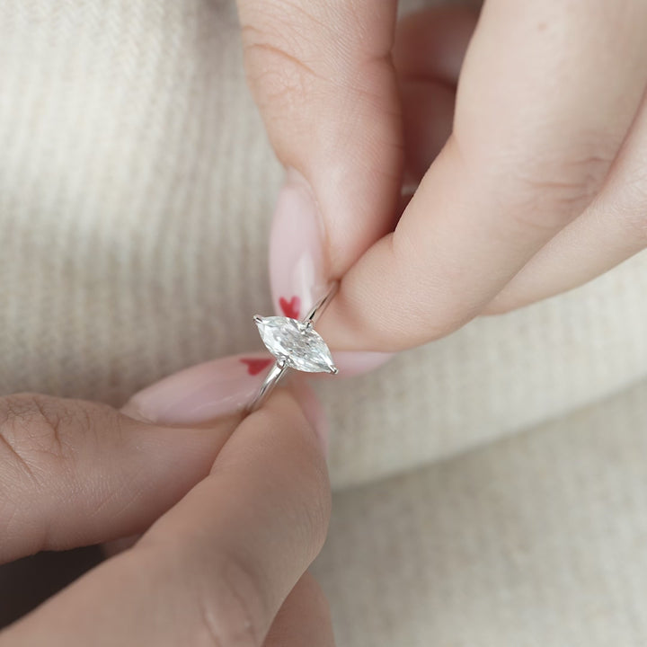 The Liberty Marquise Lab Diamond Moissanite Engagement Ring *Shown with 1 ct #material_white