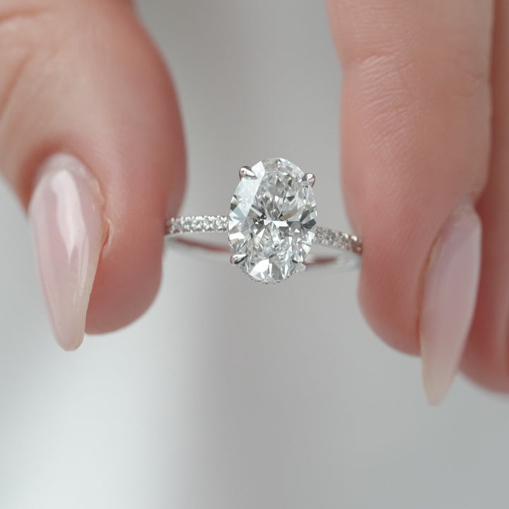 The Pave April Oval Lab Diamond Moissanite Engagement Ring *Shown with 2.5 ct #material_white