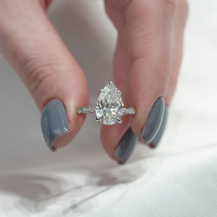 The Juliet Pear Lab Diamond Moissanite Engagement Ring *Shown with 4 ct #material_white