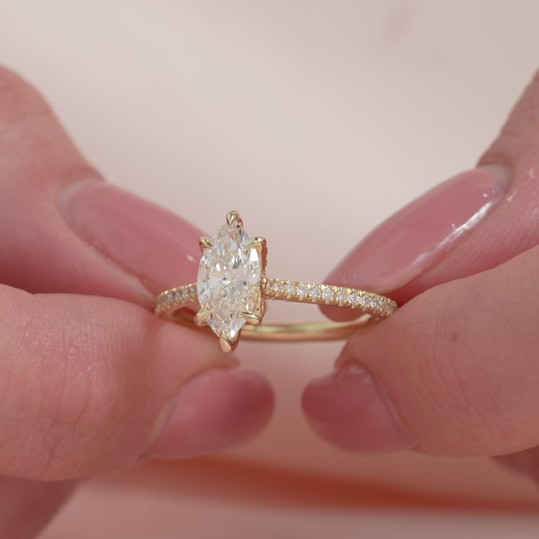 The Pave Meera Marquise Lab Diamond Moissanite Engagement Ring