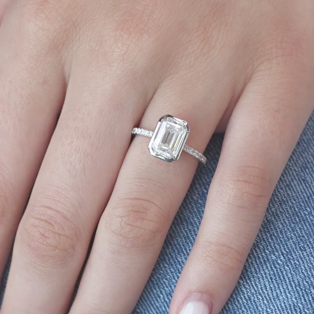 The Pave Christine Emerald Lab Diamond Moissanite Engagement Ring