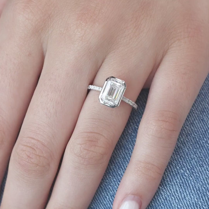 The Pave Christine Emerald Lab Diamond Moissanite Engagement Ring *Shown with 2.5 ct #material_white