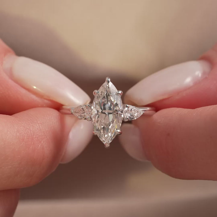 The Lacey Marquise Lab Diamond Moissanite Engagement Ring *Shown with 2 ct #material_white