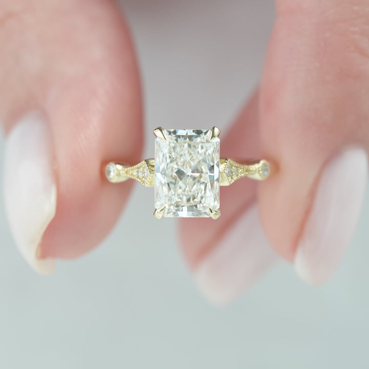 The Angel Radiant Lab Diamond Moissanite Engagement Ring *Shown with 2 ct #material_gold
