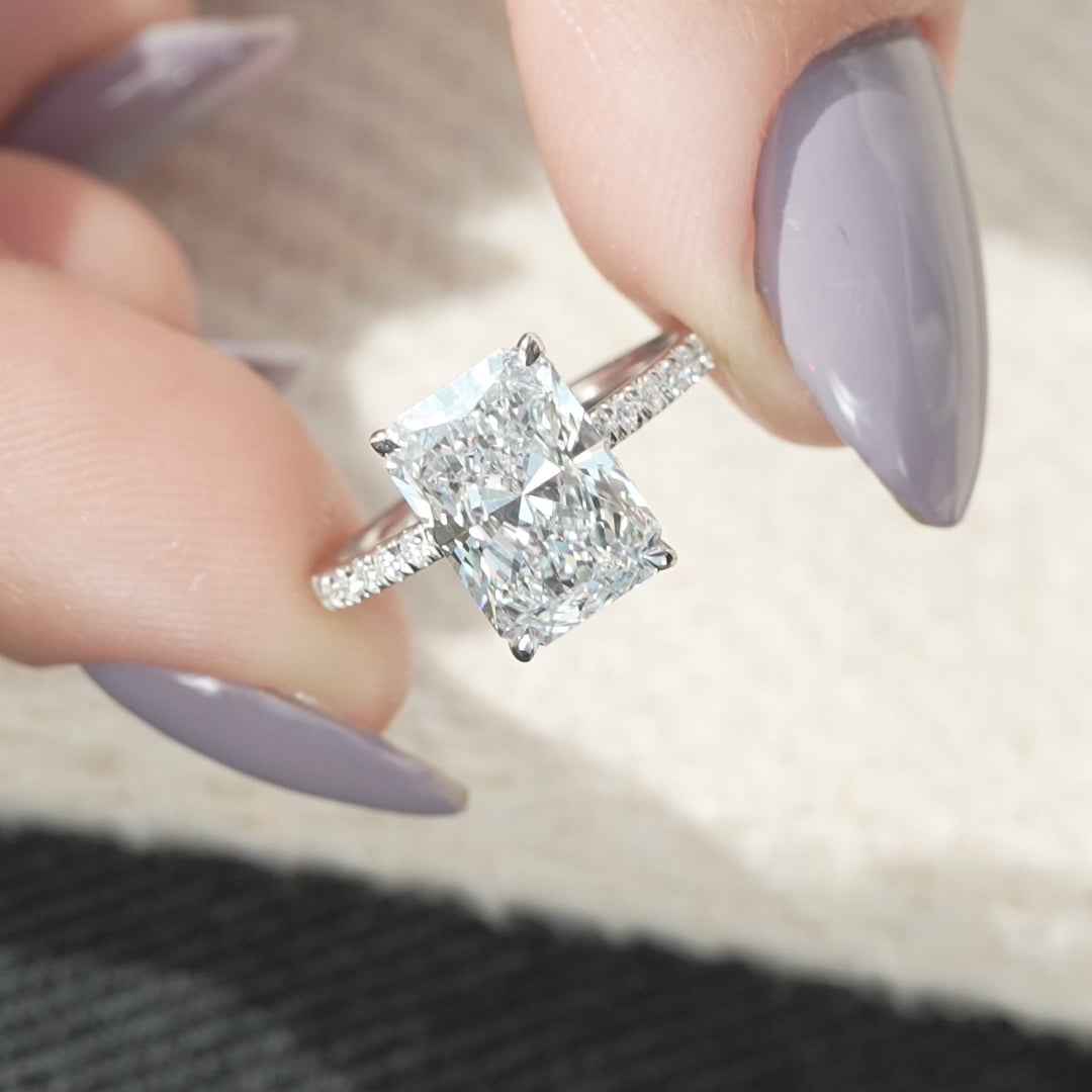 The Pave April Radiant Lab Diamond Moissanite Engagement Ring
