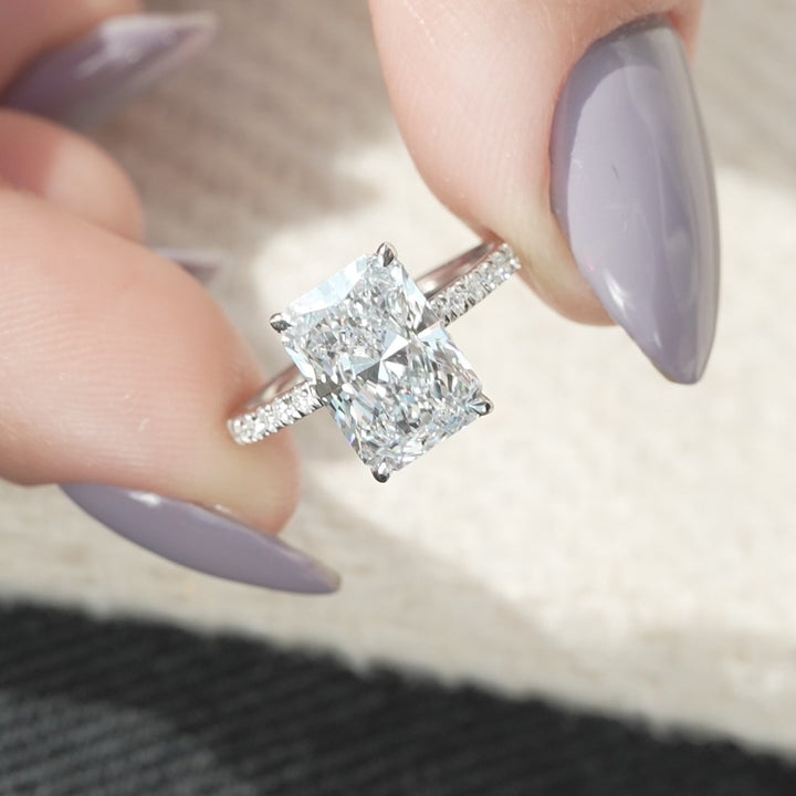 The Pave April Radiant Lab Diamond Moissanite Engagement Ring *Shown with 3 ct #material_white