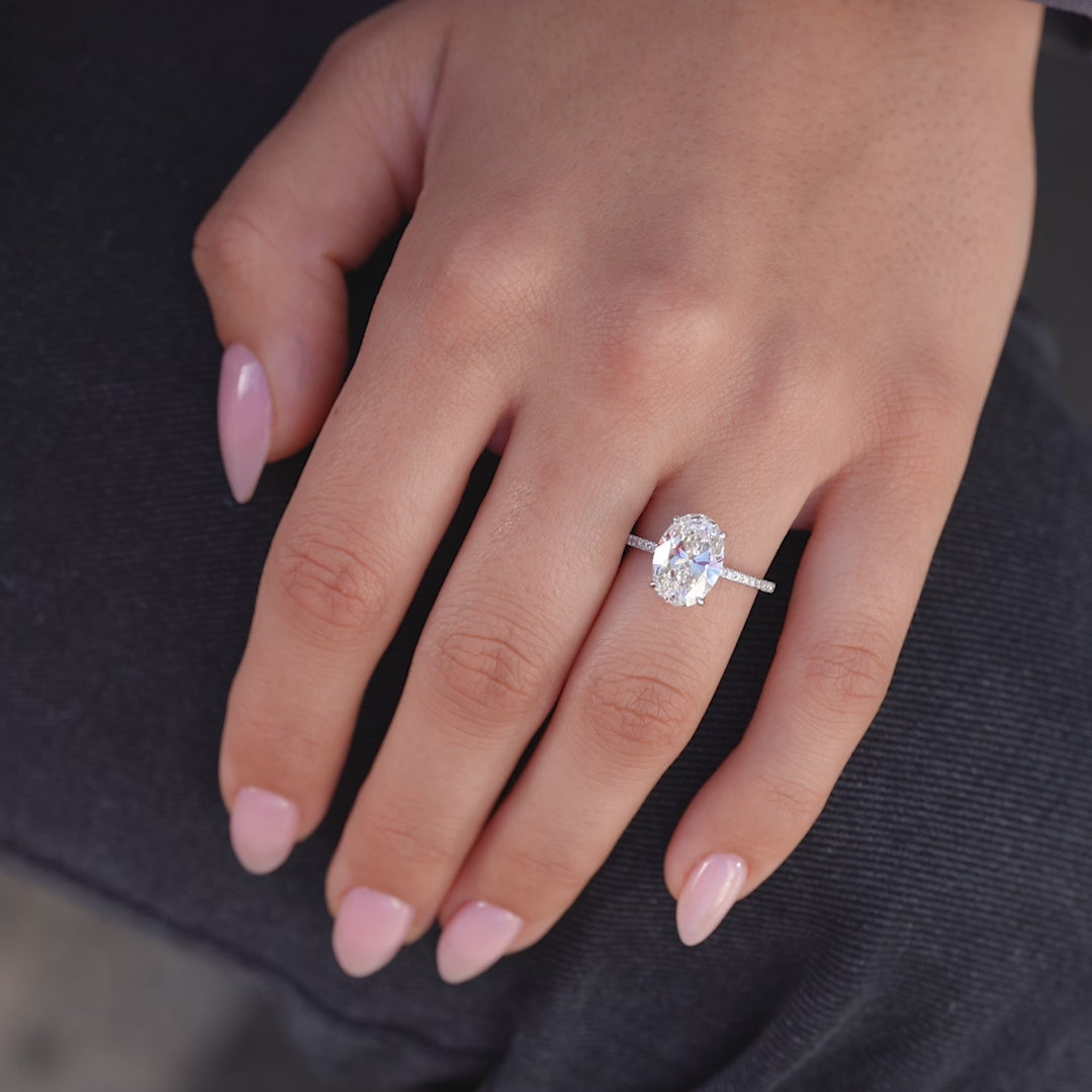 The Pave Navy Oval Lab Diamond Moissanite Engagement Ring