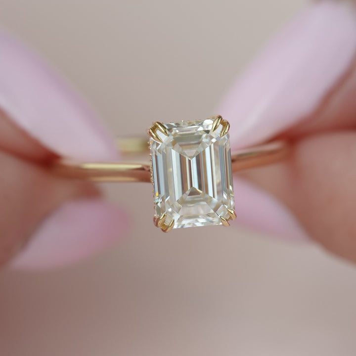 The Natasha Emerald Lab Diamond Moissanite Engagement Ring *Shown with 3 ct #material_gold