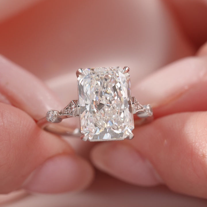 The Angel Radiant Lab Diamond Moissanite Engagement Ring *Shown with 4.5 ct #material_white