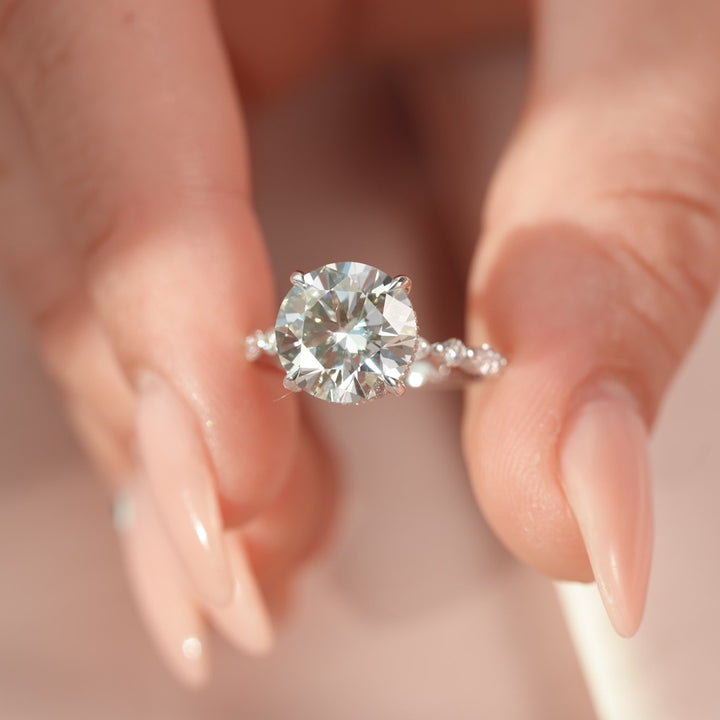 The Lyra Round Lab Diamond Moissanite Engagement Ring *Shown with 4 ct #material_white