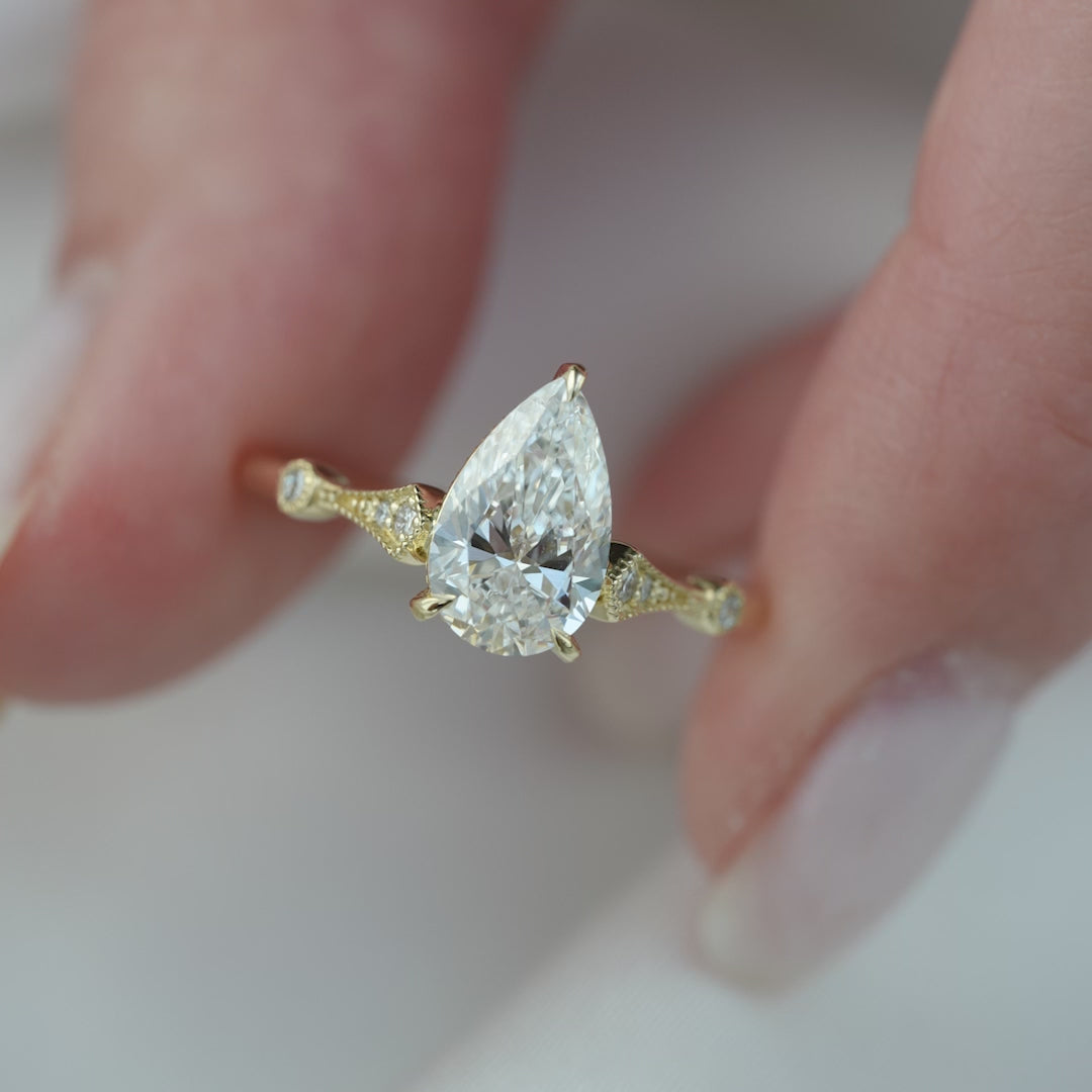 The Angel Pear Lab Diamond Moissanite Engagement Ring