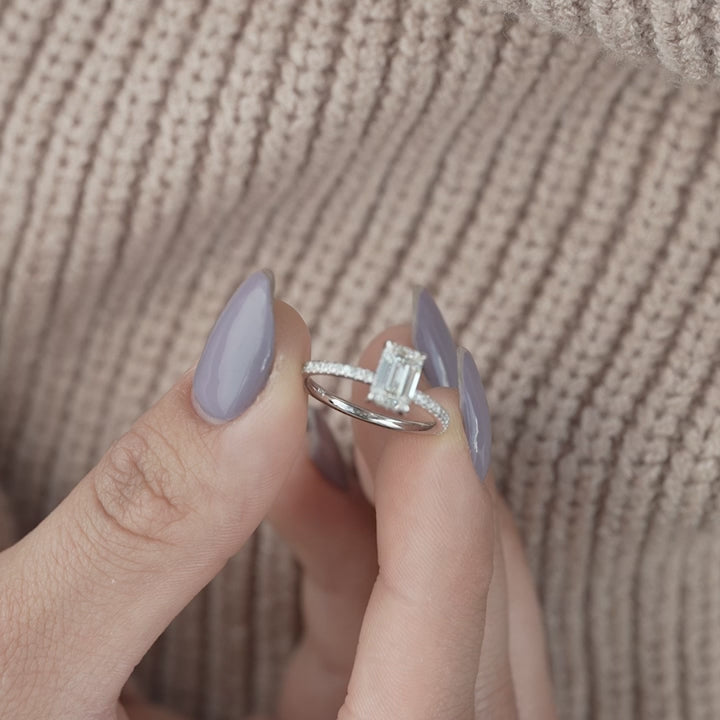 The Pave Liberty Emerald Lab Diamond Moissanite Engagement Ring *Shown with 1 ct #material_white