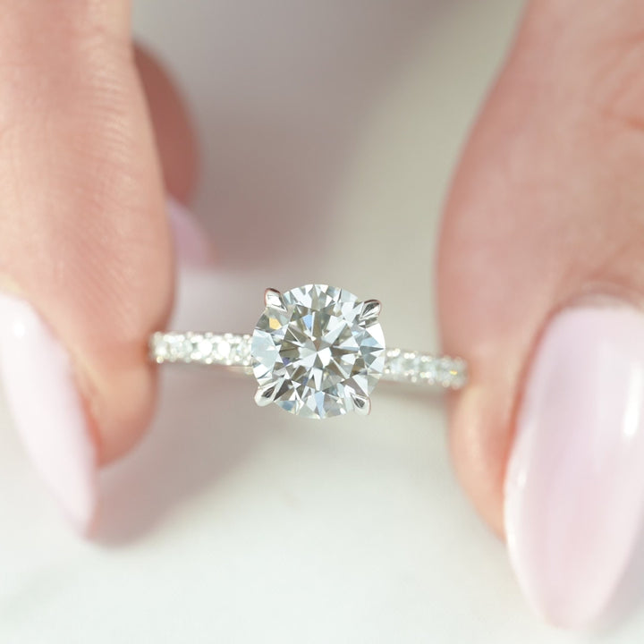The Pave Natasha Round Lab Diamond Moissanite Engagement Ring *Shown with 2 ct #material_white