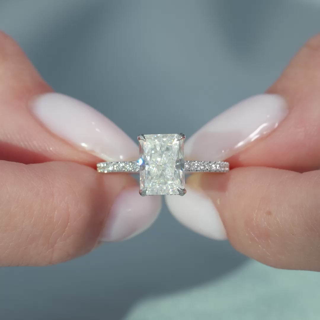 The Pave Crown Liberty Radiant Lab Diamond Moissanite Engagement Ring