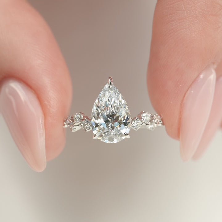 The Mona Pear Lab Diamond Moissanite Engagement Ring *Shown with 2 ct #material_white