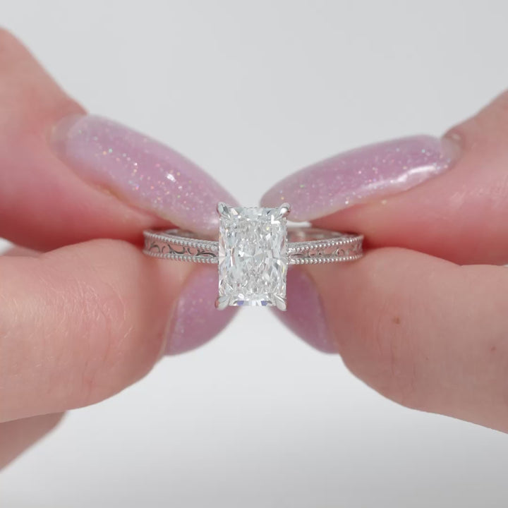 The Alexandra Radiant Lab Diamond Moissanite Engagement Ring *Shown with 2 ct #material_white