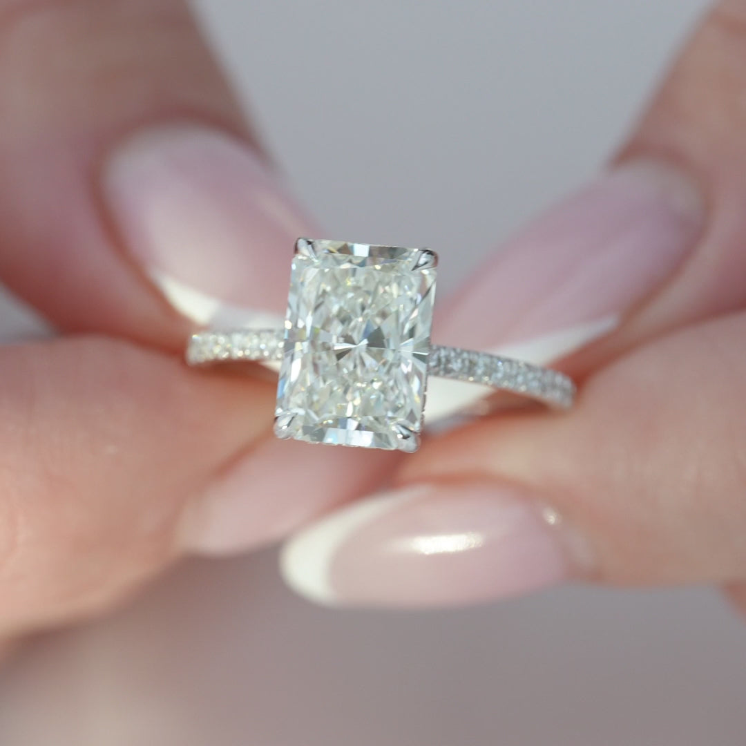 The Pave April Radiant Lab Diamond Moissanite Engagement Ring