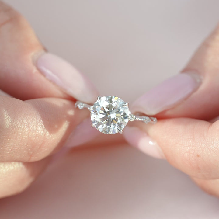The Morgan Round Lab Diamond Moissanite Engagement Ring *Shown with 3 ct #material_white
