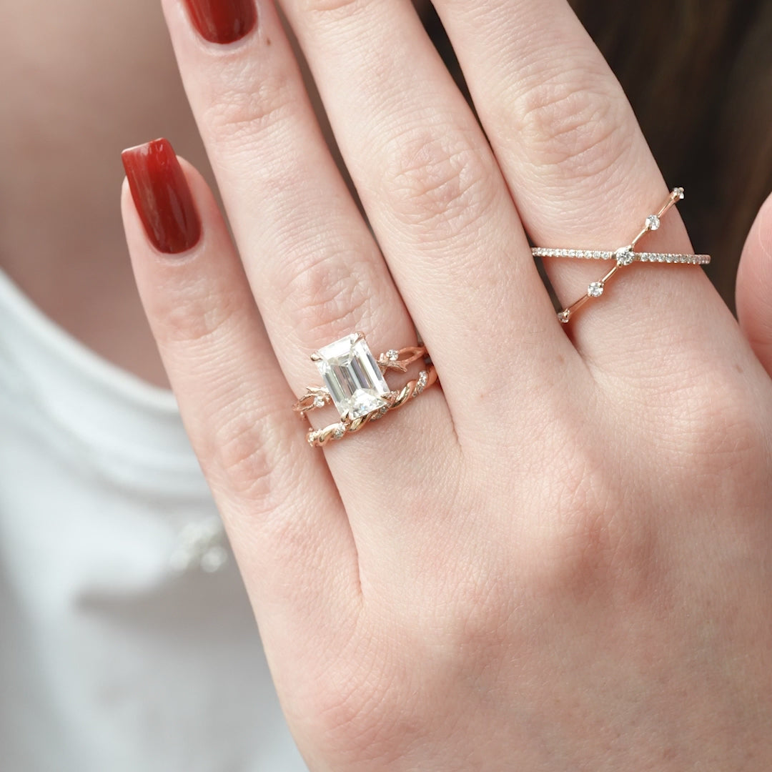 The Textured Coco Emerald Lab Diamond Moissanite Engagement Ring