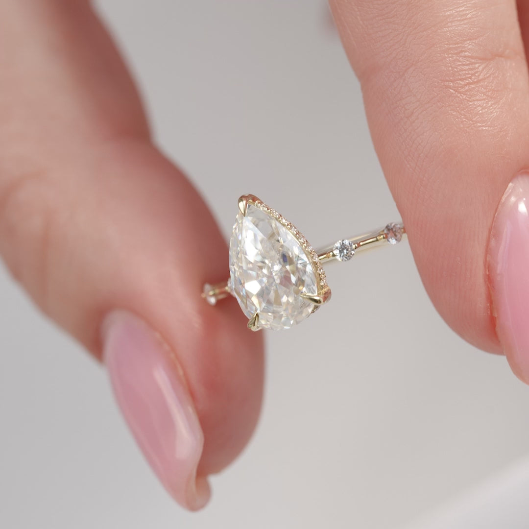 The Hidden Halo Morgan Pear Lab Diamond Moissanite Engagement Ring