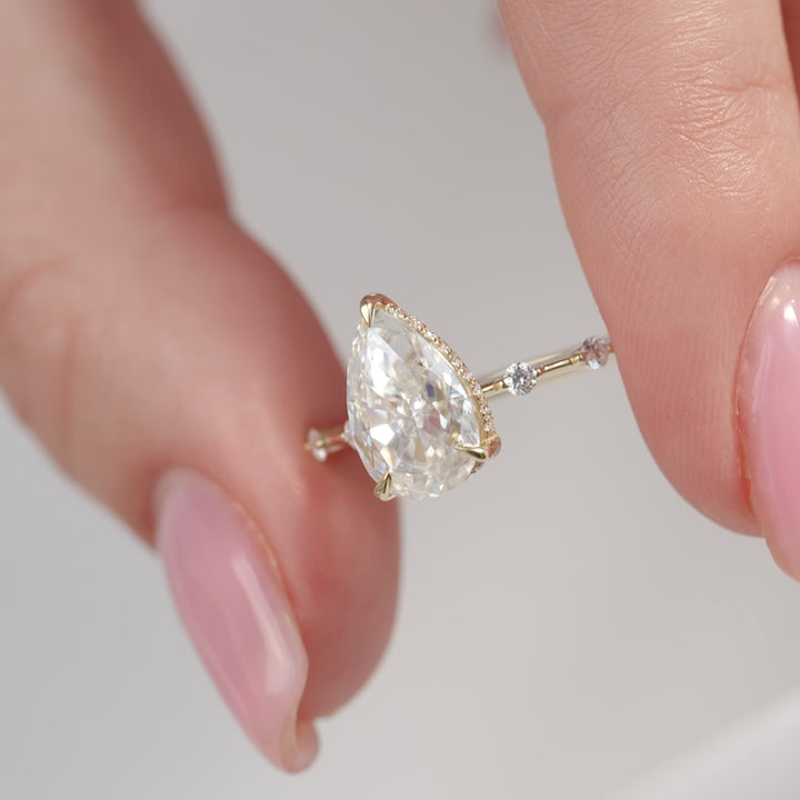 The Hidden Halo Morgan Pear Lab Diamond Moissanite Engagement Ring *Shown with 2 ct #material_gold