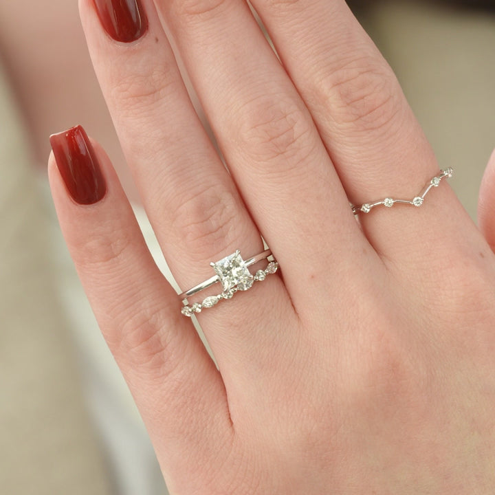 The Navy Princess Lab Diamond Moissanite Engagement Ring *Shown with 1 ct #material_white