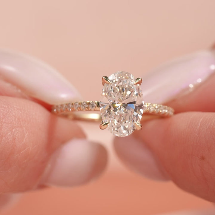 The Pave Navy Oval Lab Diamond Moissanite Engagement Ring *Shown with 2 ct #material_gold