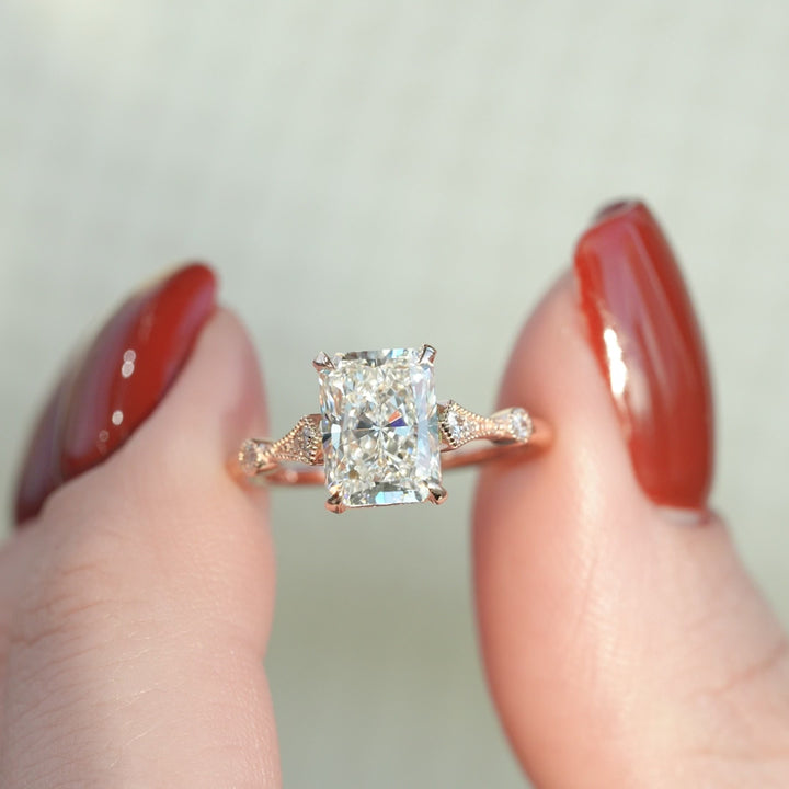 The Angel Radiant Lab Diamond Moissanite Engagement Ring *Shown with 2 ct #material_rose