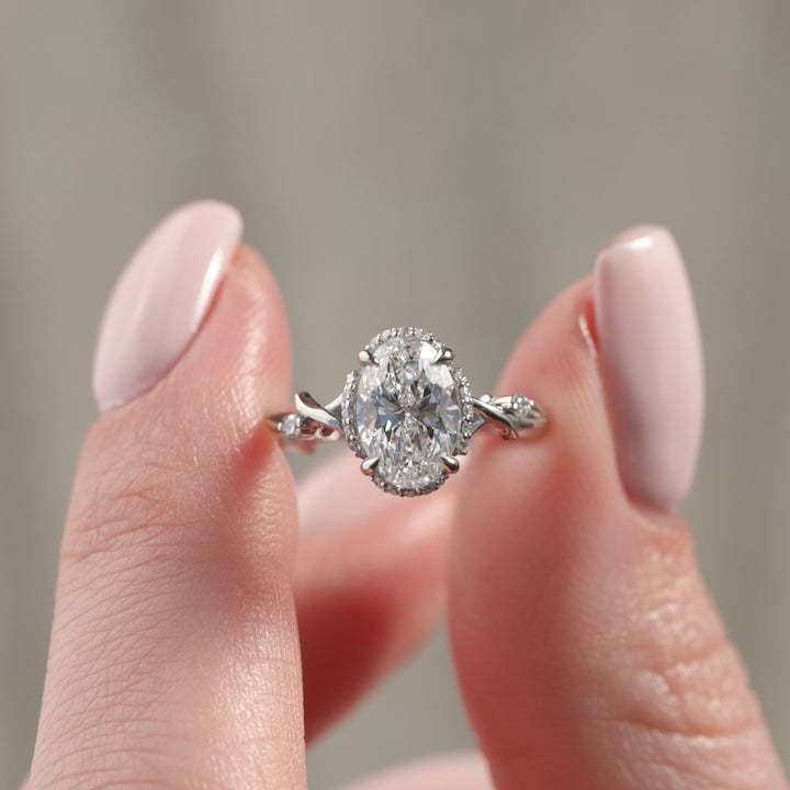 The Halo Coco Oval Lab Diamond Moissanite Engagement Ring *Shown with 1.5 ct #material_white