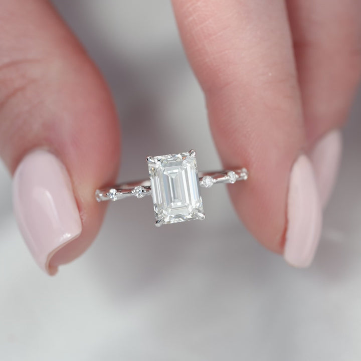 The Morgan Emerald Lab Diamond Moissanite Engagement Ring *Shown with 3 ct #material_white