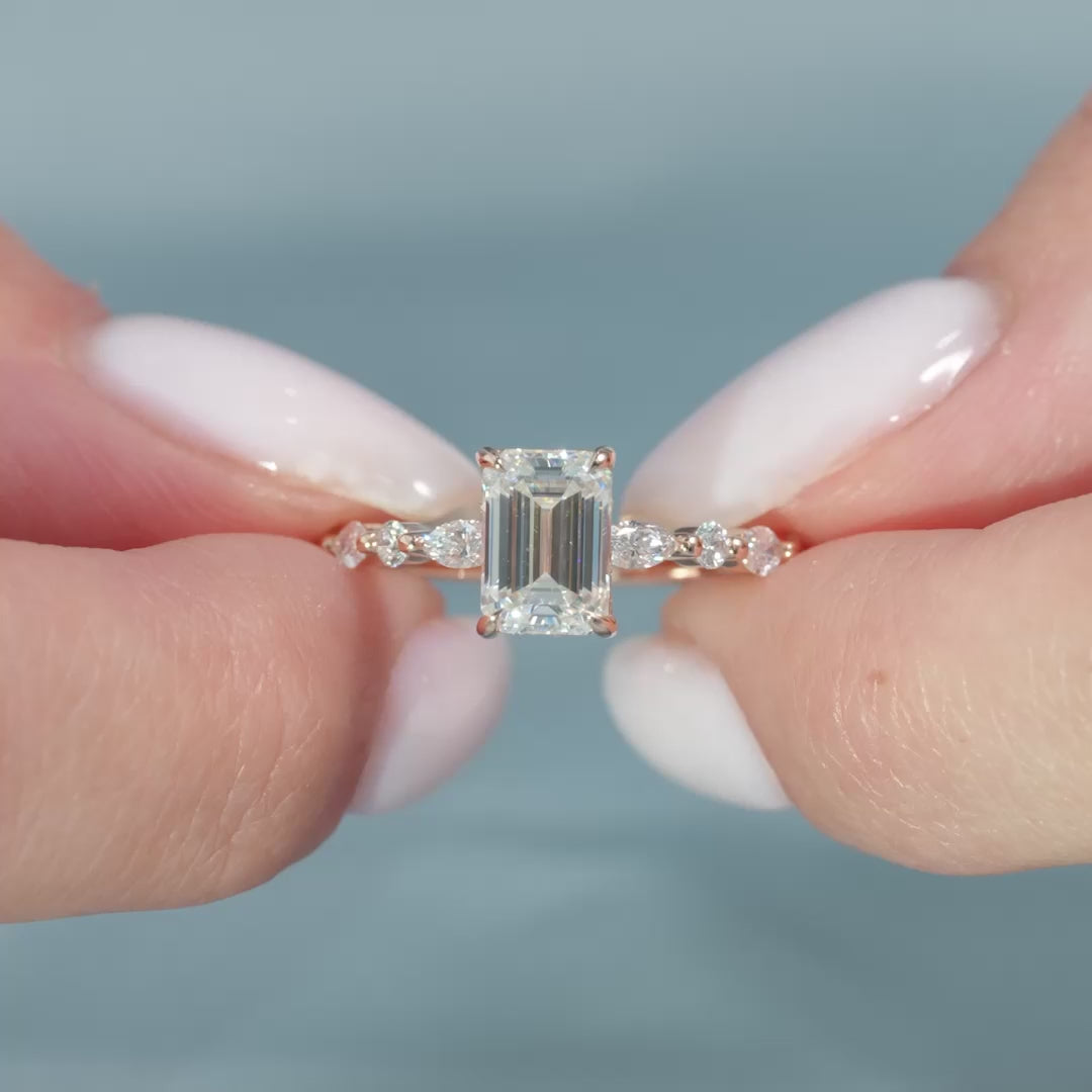 The Lyra Emerald Lab Diamond Moissanite Engagement Ring