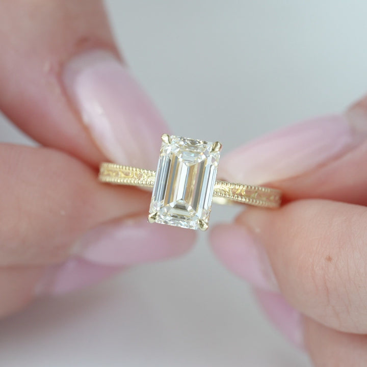 The Alexandra Emerald Lab Diamond Moissanite Engagement Ring *Shown with 3 ct #material_gold