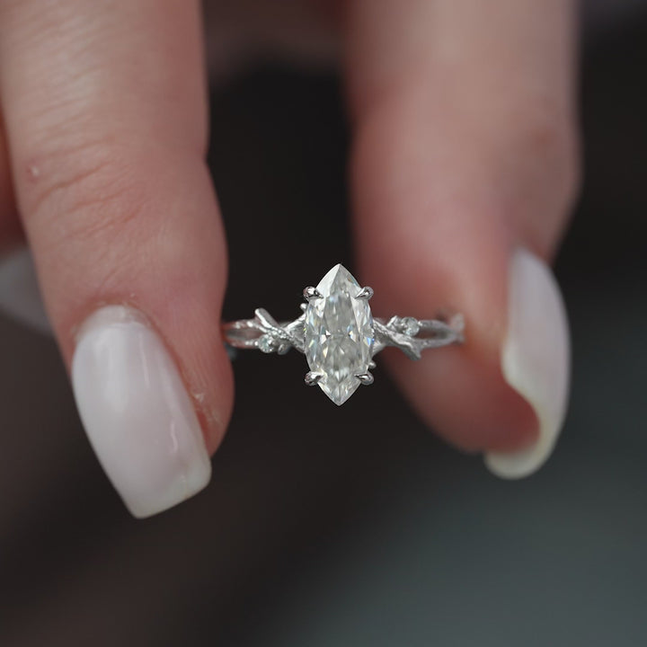 The Textured Coco Marquise Lab Diamond Moissanite Engagement Ring *Shown with 1.5 ct #material_white