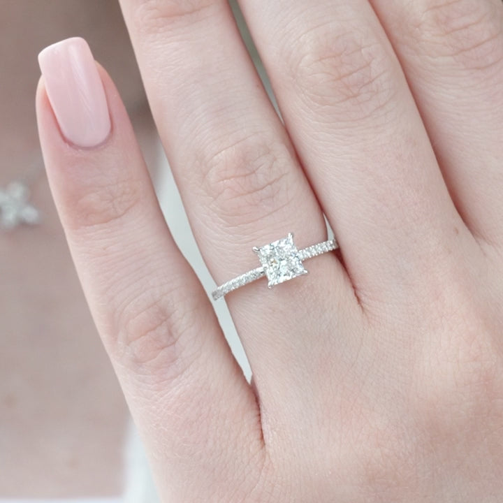 The Pave Liberty Princess Lab Diamond Moissanite Engagement Ring *Shown with 1 ct #material_white