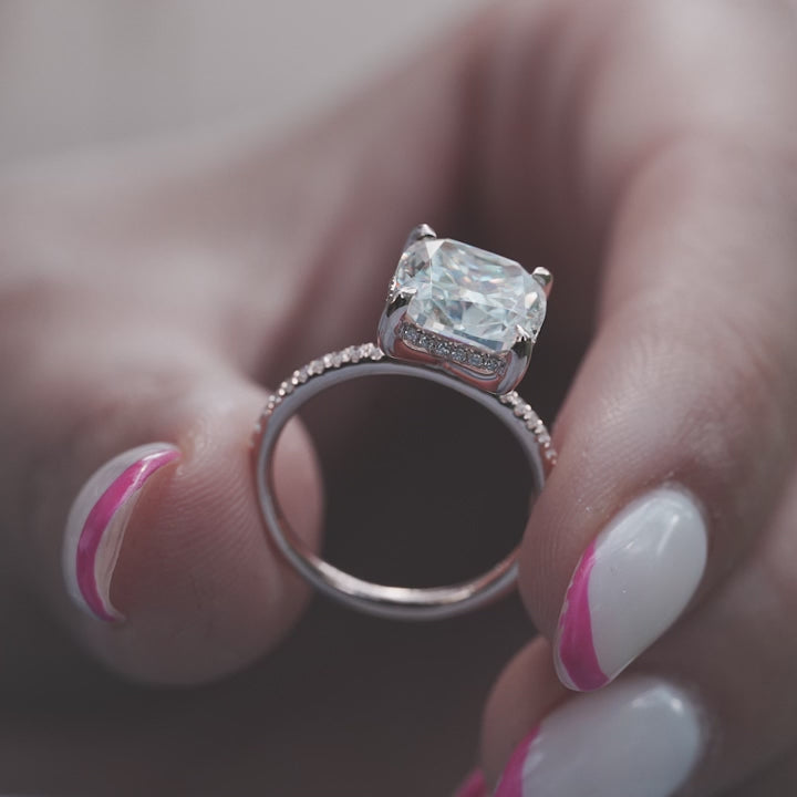 The Pave Liberty Cushion Lab Diamond Moissanite Engagement Ring *Shown with 4 ct #material_rose