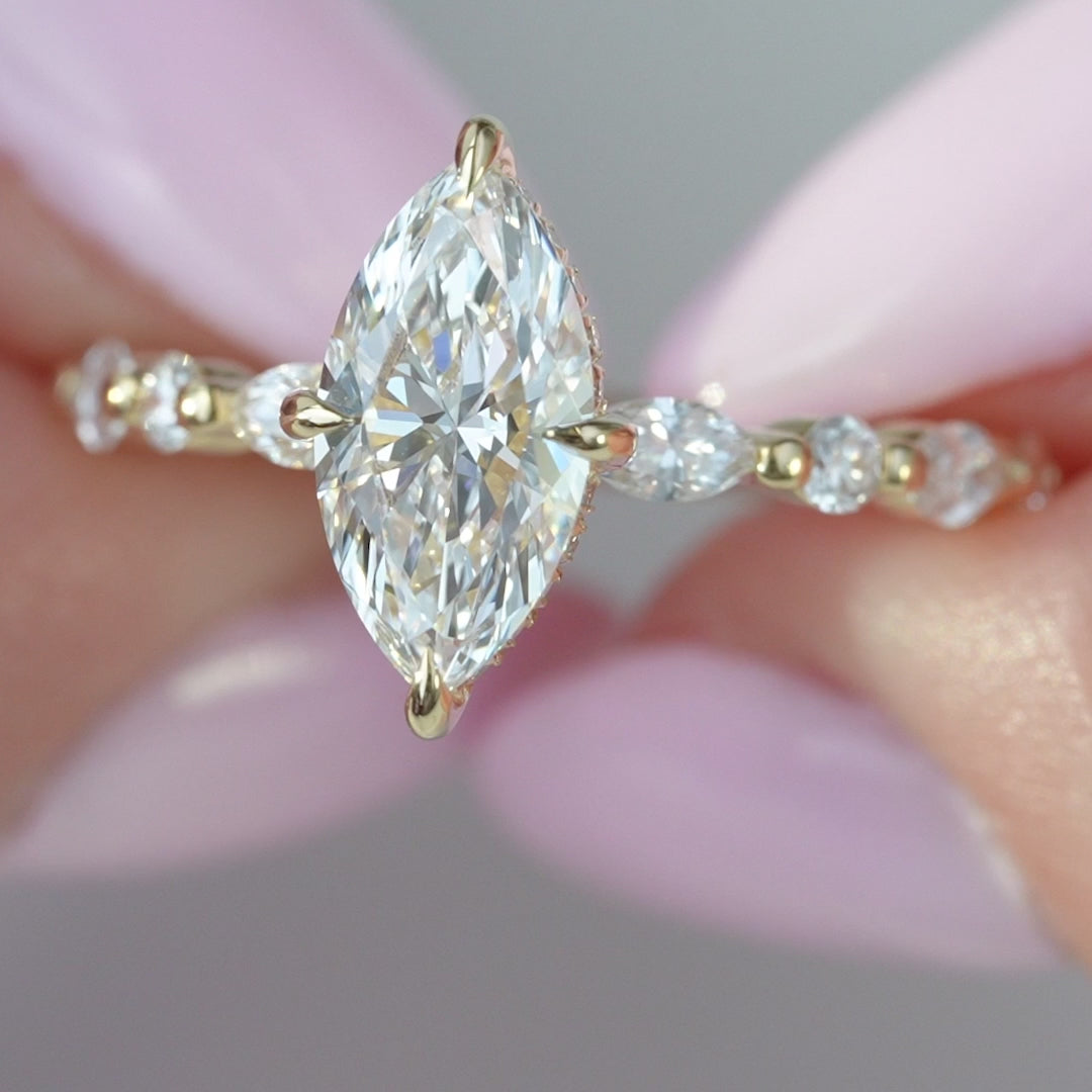 The Lyra Marquise Lab Diamond Moissanite Engagement Ring