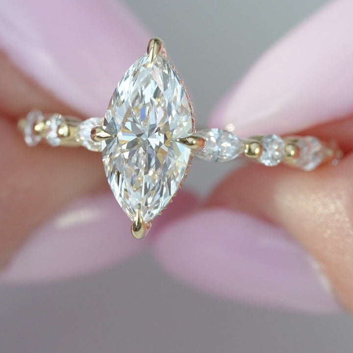 The Lyra Marquise Lab Diamond Moissanite Engagement Ring *Shown with 1 ct #material_gold