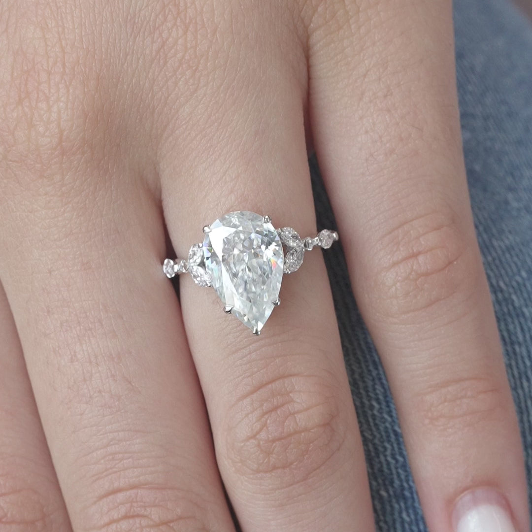 The Cindy Pear Lab Diamond Moissanite Engagement Ring