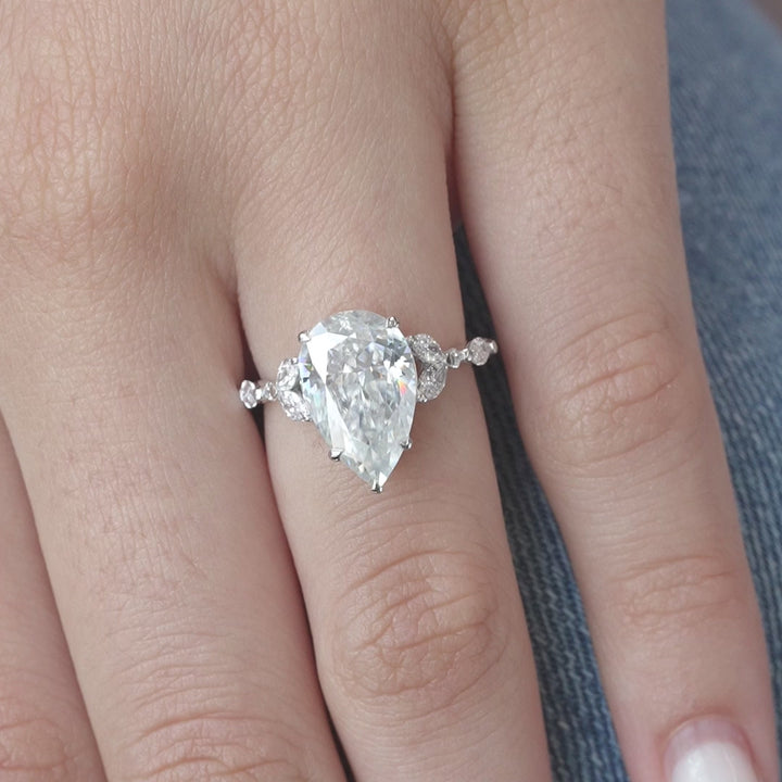 The Cindy Pear Lab Diamond Moissanite Engagement Ring *Shown with 3.5 ct #material_white