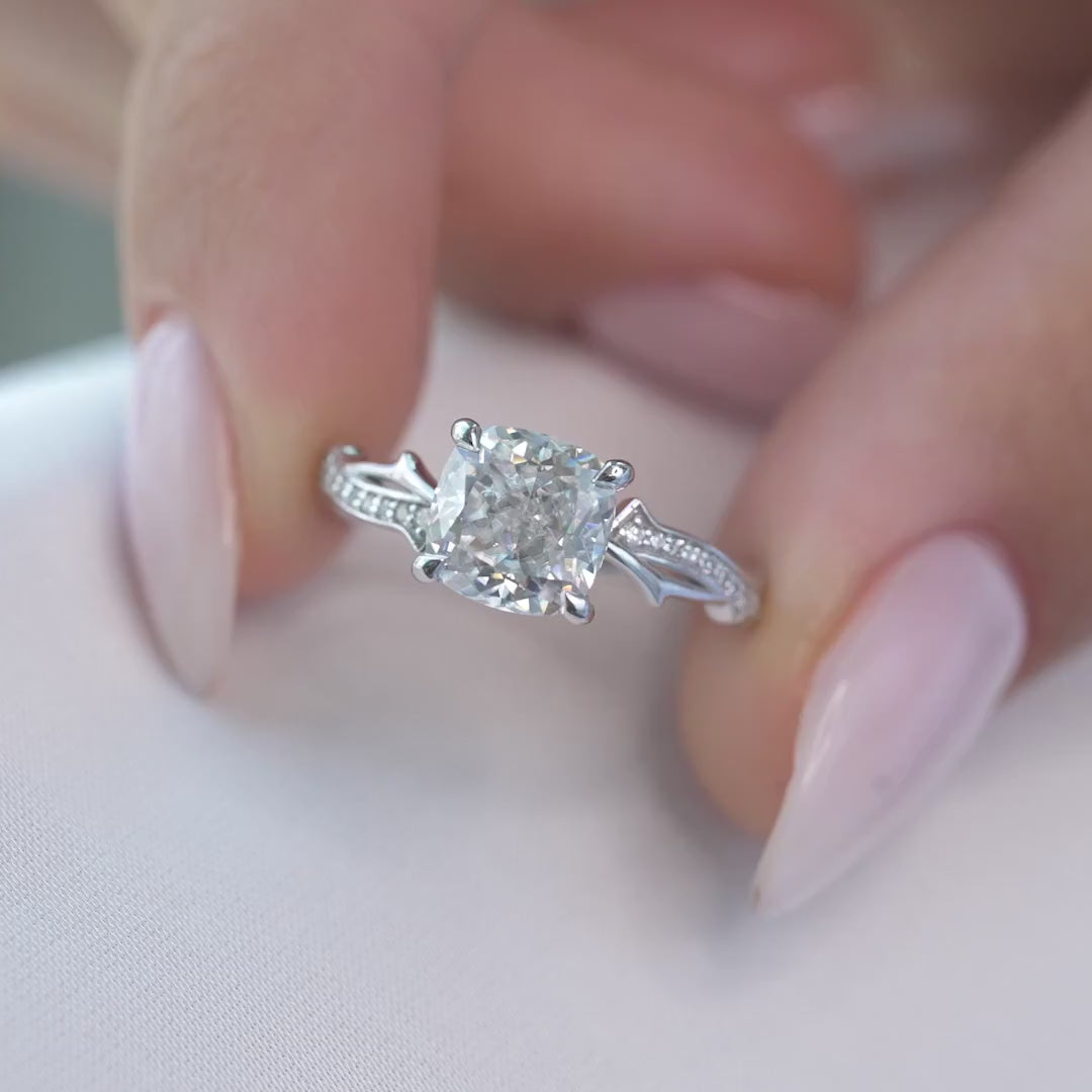 The Pave Coco Cushion Lab Diamond Moissanite Engagement Ring