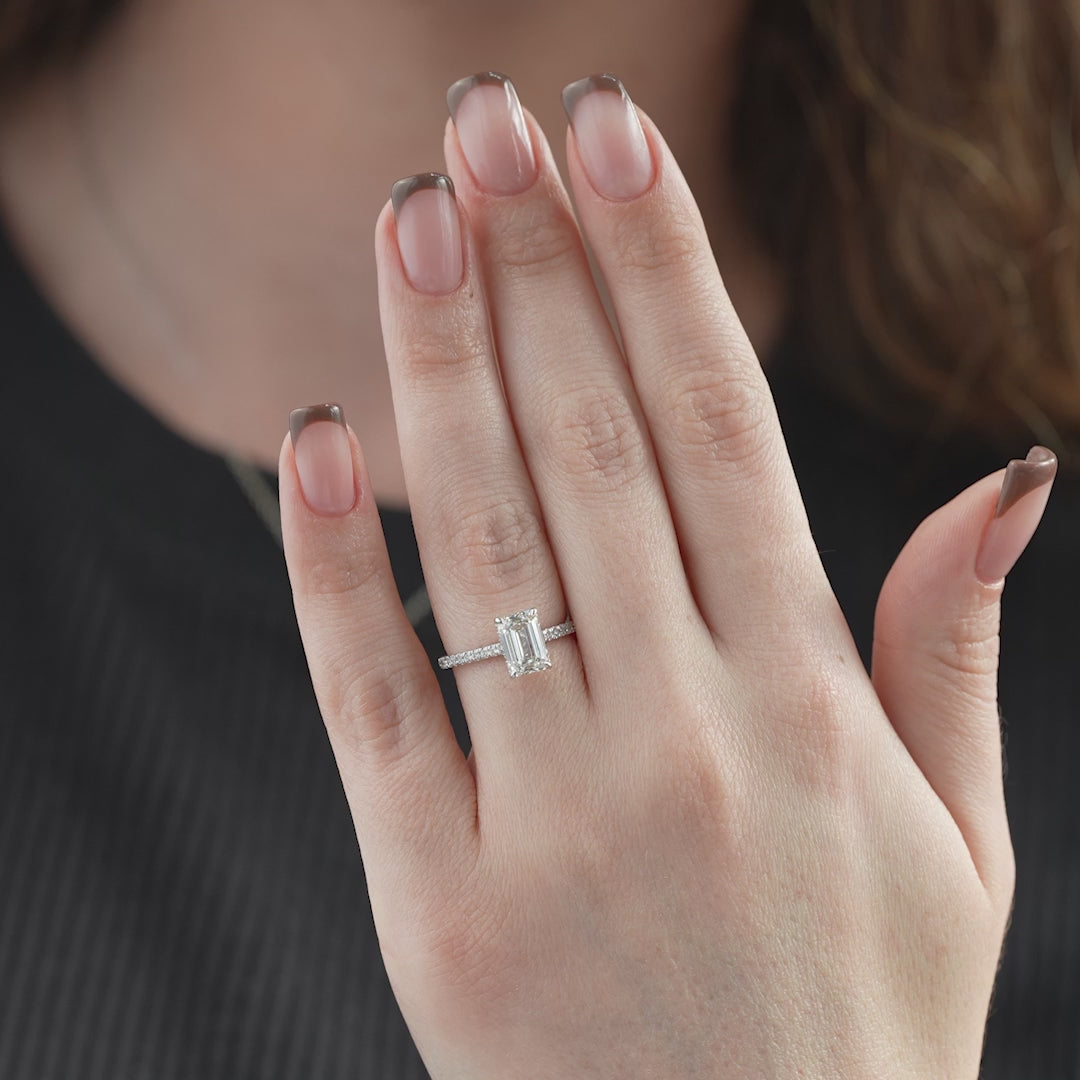 The Pave Natasha Emerald Lab Diamond Moissanite Engagement Ring