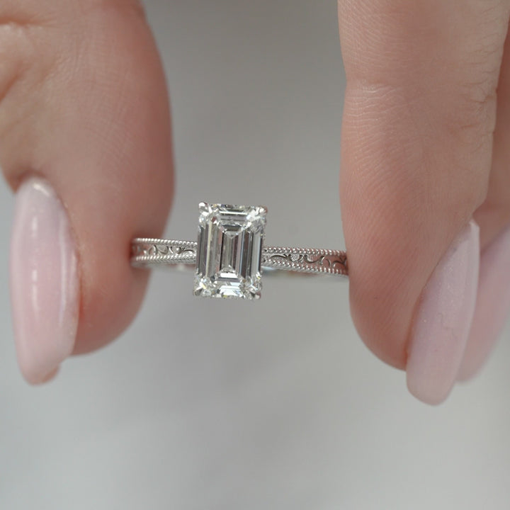 The Alexandra Emerald Lab Diamond Moissanite Engagement Ring *Shown with 1.5 ct #material_white